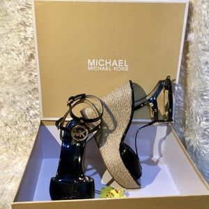 Michael Kors keely wedge black patent leather shoes